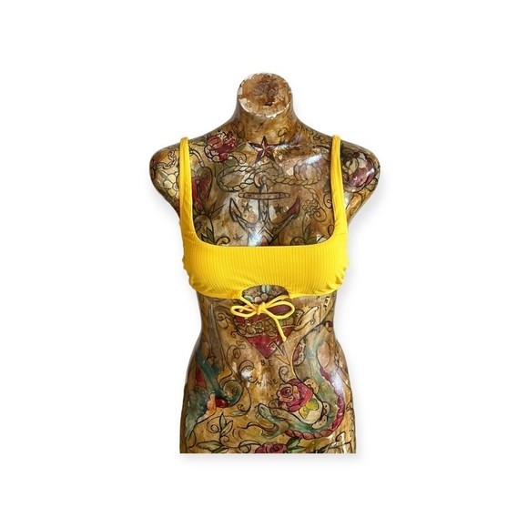 Shade & Shore swim wear summer bikini top yellow small tie front - Picture 2 of 9